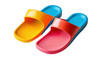 Vibrant Pair of Summer Pool Slides Perfect for Beach Days and Leisure Activities.