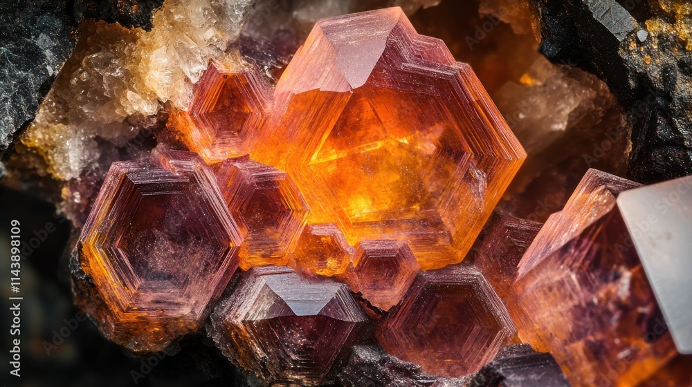 Aufkleber captivating macro view of a vibrant crystal geode revealing intricate hexagonal formations