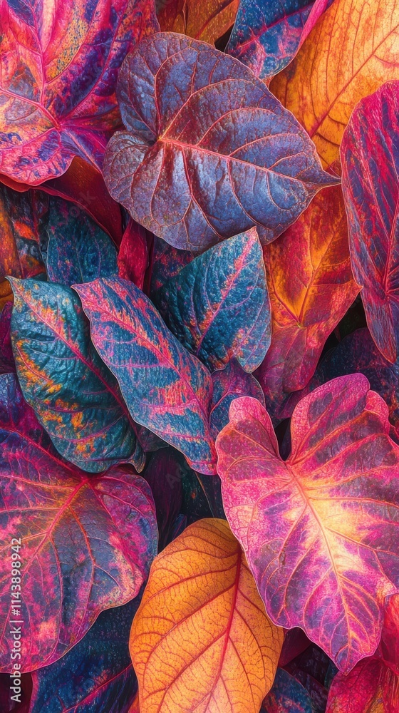 Poster Colorful autumn leaves showcasing vibrant hues and intricate patterns in a natural setting during fall