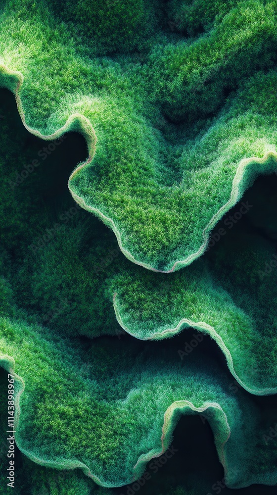 Poster macro view of moss showcasing intricate textures and vibrant green hues found in a forest environmen