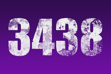 flat white grunge number of 3438 on purple background.