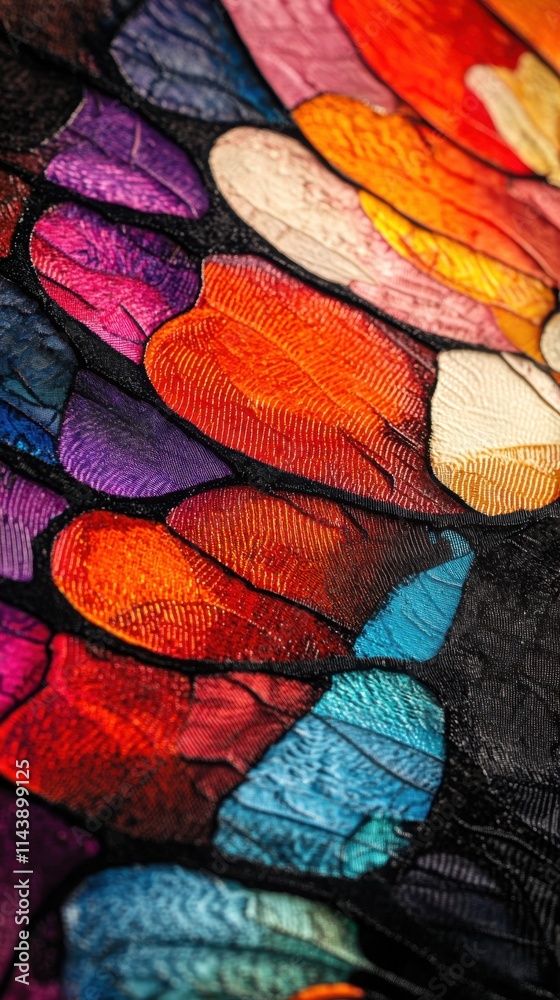 Poster close-up view of a colorful butterfly wing showcasing vibrant patterns and textures in nature's pale
