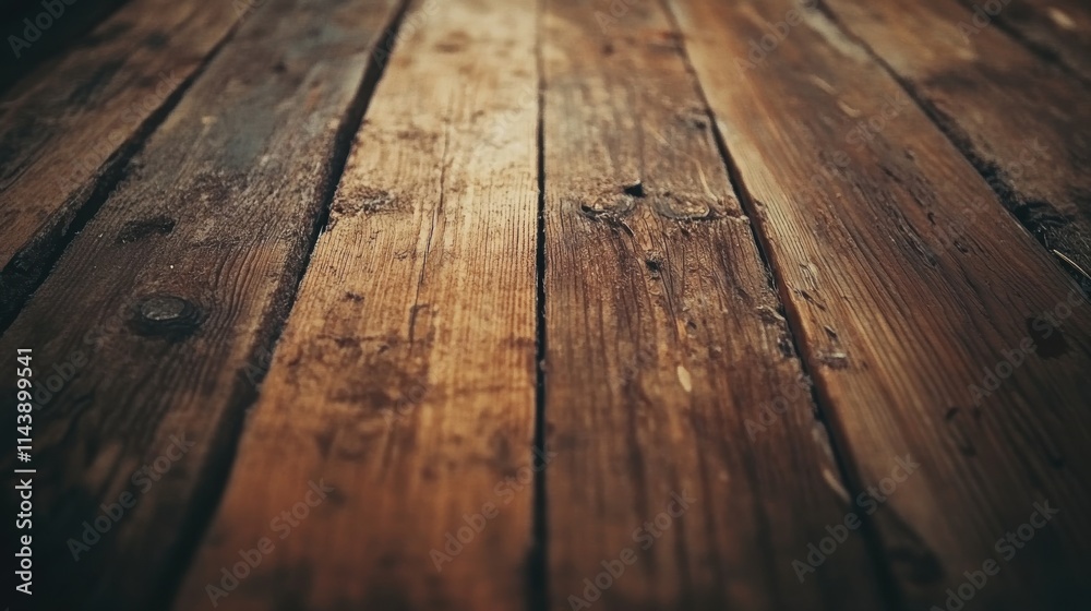Poster weathered wood flooring with natural textures illuminated by soft light creates an inviting atmosphe