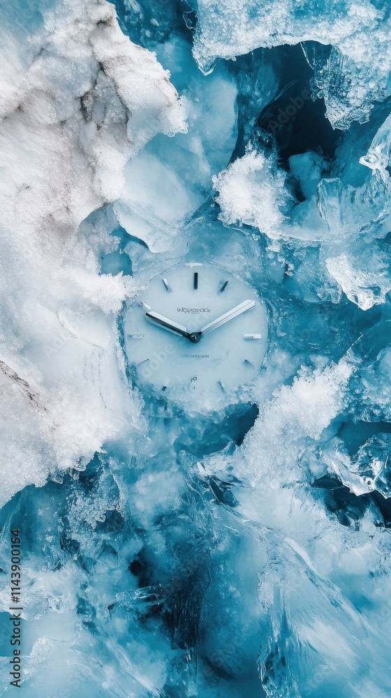 Aufkleber abstract ice patterns with a clock submerged in icy textures showcasing the beauty of winter