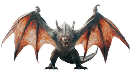 A full body depiction of an angry dragon on transparent background