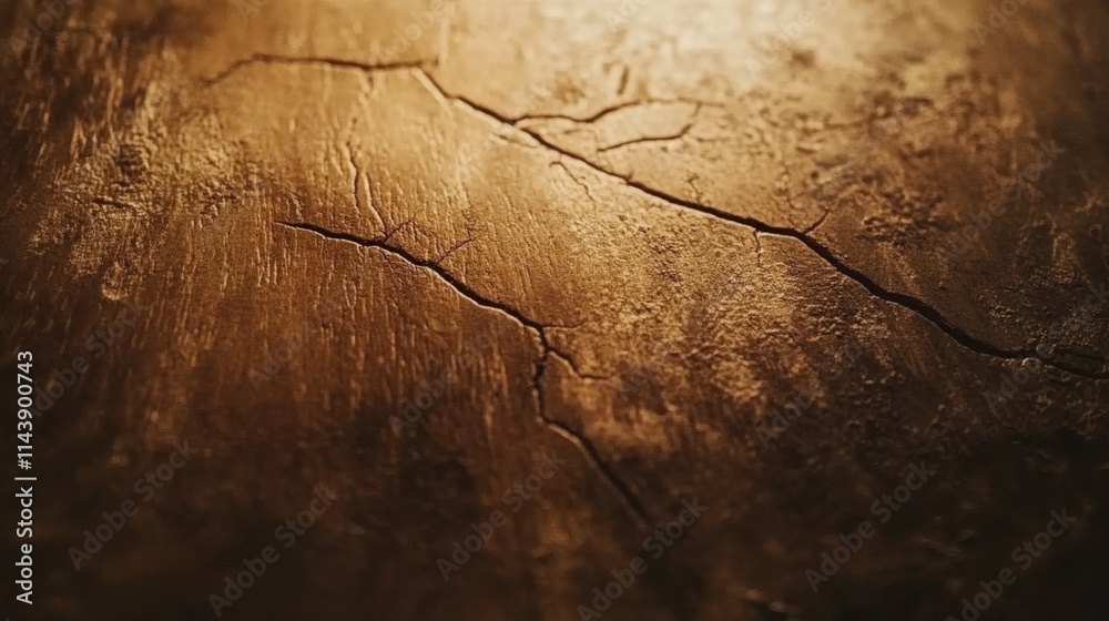 Poster close-up view reveals intricate textures and patterns on aged wood with fine cracks and warm hues