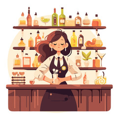 Image of a girl working in a bar serving drinks and snacks