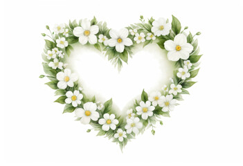 drawing of white flowers in the shape of a heart isolated on a white background
