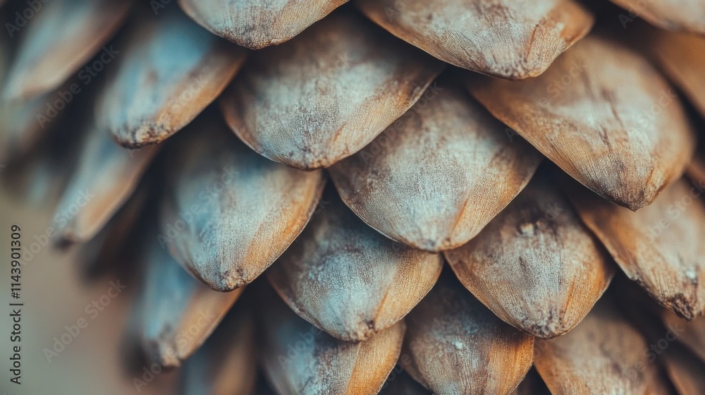 Poster close-up of intricate scales on a pine cone showcasing detailed textures and natural patterns in an 