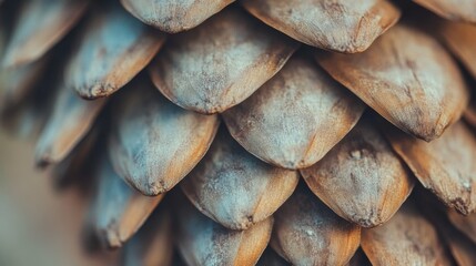 Fototapeta premium Close-up of intricate scales on a pine cone showcasing detailed textures and natural patterns in an outdoor setting