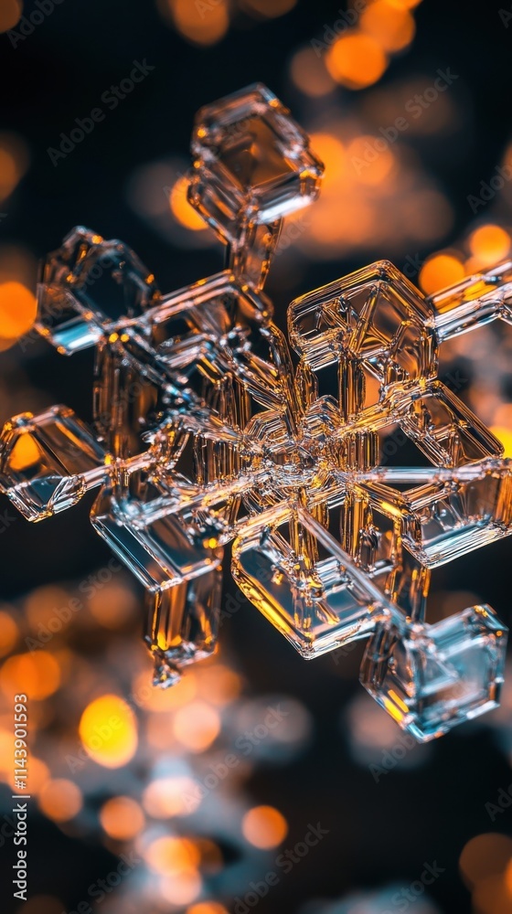 Leinwandbilder close-up view of a unique snowflake showcasing intricate crystal formations against a blurred warm b