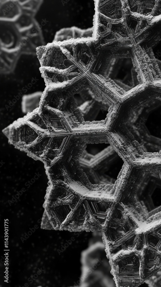 Poster intricate details of a snowflake captured in extreme close-up revealing its unique crystalline struc