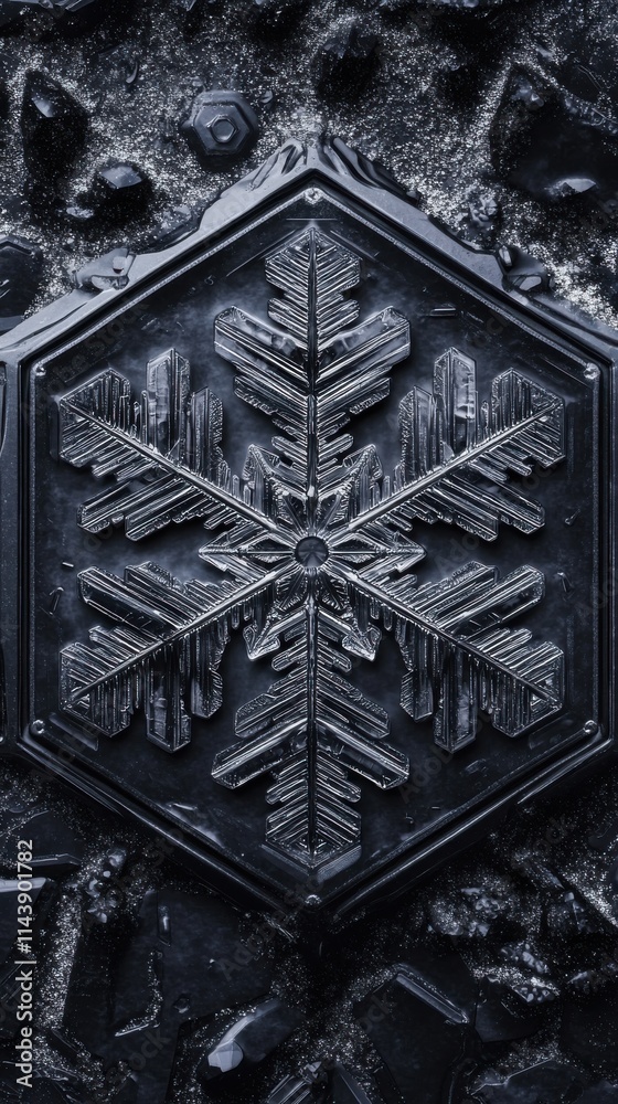 Aufkleber intricate detail of a snowflake showcasing unique crystalline structure on a dark background
