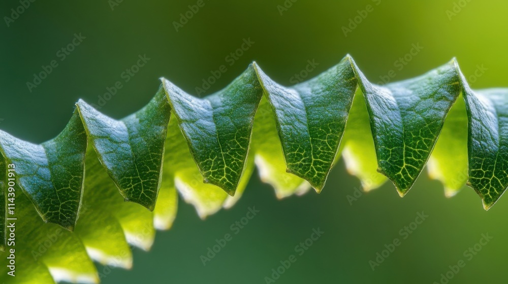 Poster close-up view of a leaf's edge revealing intricate details and textures in vibrant colors of nature