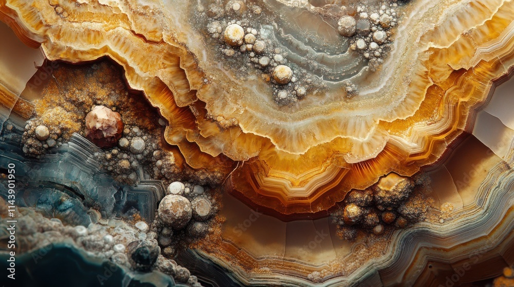 Poster Close-up of layered rock surface showcasing intricate patterns and mineral formations in natural light