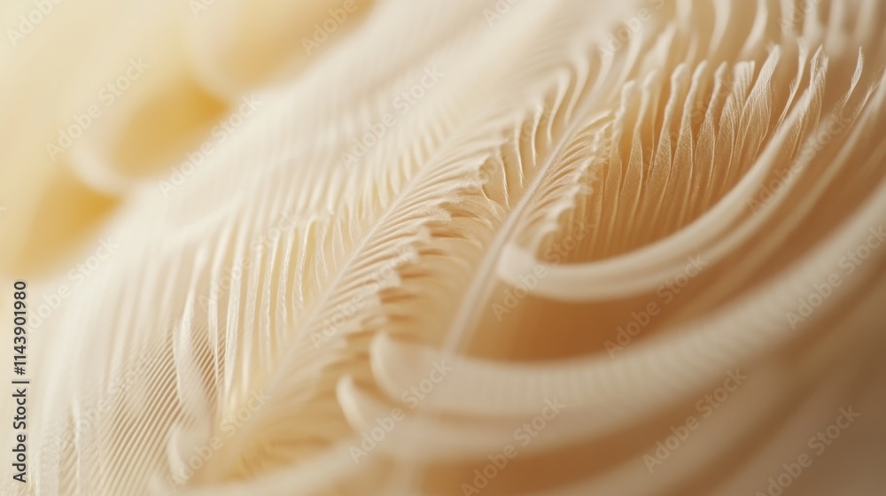 Poster close-up view of a delicate feather highlighting intricate details and natural textures under soft l