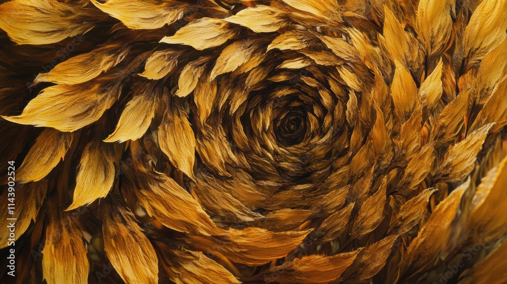 Poster detailed view of sunflower petals spiraling in a mesmerizing pattern during daytime in a garden