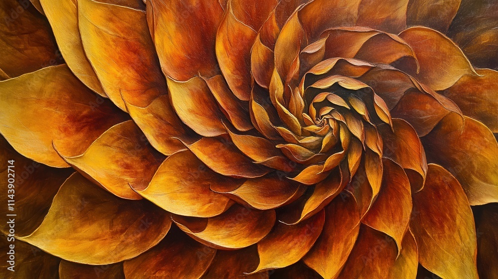Poster sunflower petals arranged in a spiral pattern showcasing intricate details and vibrant colors viewed