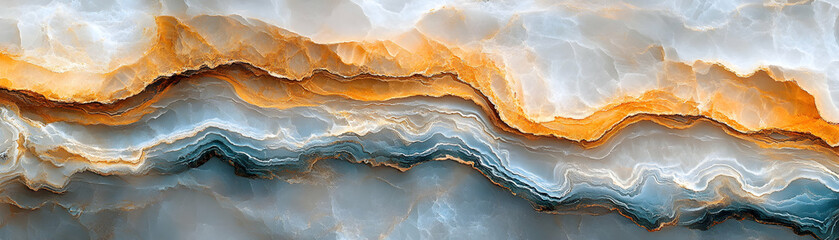 Obraz premium Abstract Marble Texture, Layered Hues of Blue, Gold, and White in an Artistic Swirl Pattern