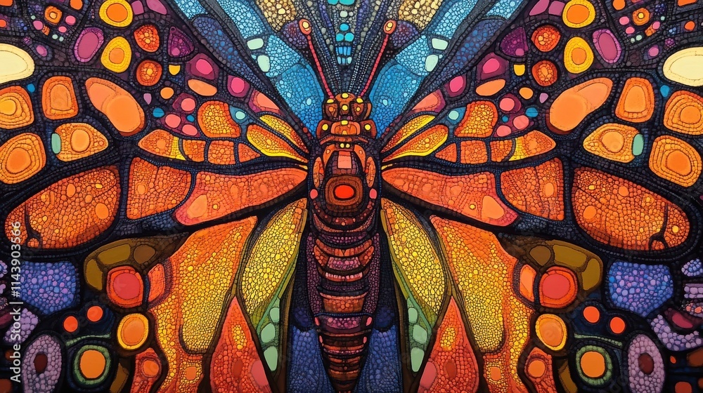 Poster vibrant close-up of intricate butterfly patterns showcasing colorful designs and textures in nature