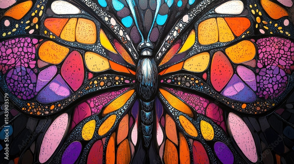 Poster colorful close-up of intricate butterfly patterns showcasing vibrant shades and detailed textures in