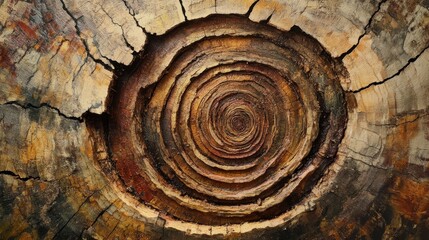 Detailed view of a split log showcasing the growth rings and texture patterns revealing the history of the tree