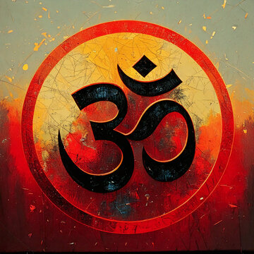 Om symbol rendered in a colourful grunge style