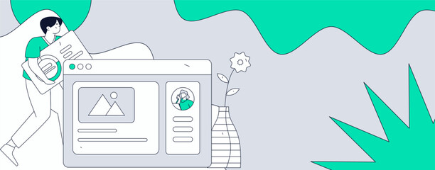 Flat vector illustration of business people operating work scene
