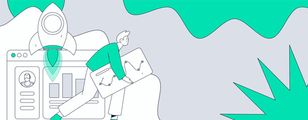 Flat vector illustration of business people operating work scene
