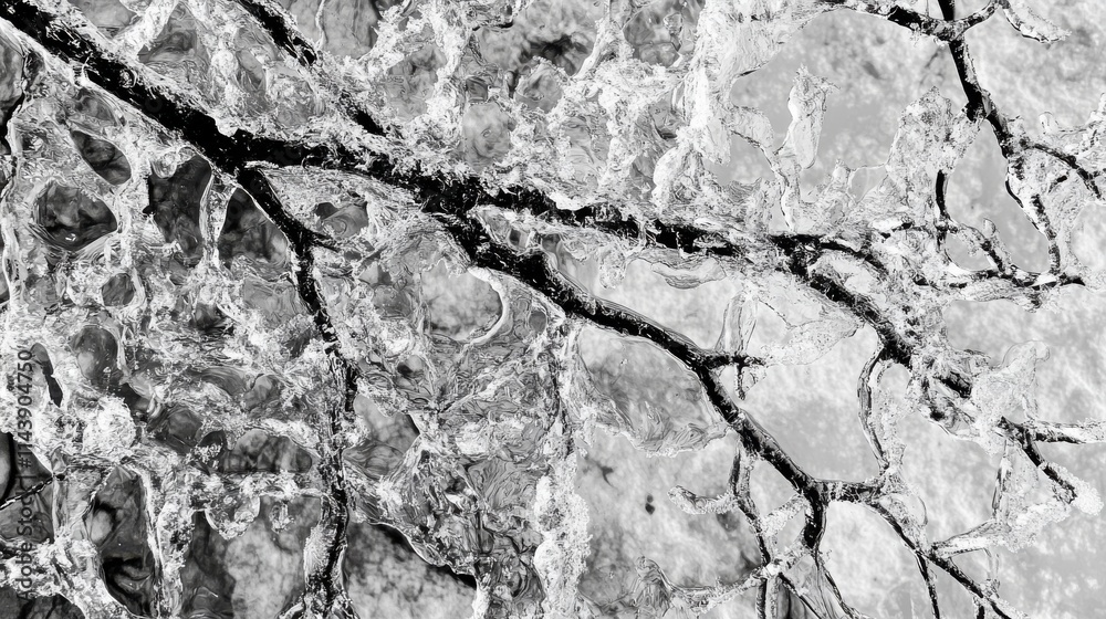 Fototapete close-up view of winter branches encrusted in ice showcasing intricate patterns under natural light