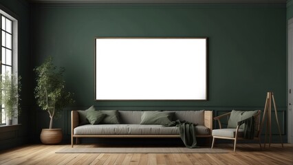 Modern living room interior design with a large blank canvas