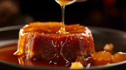 Chef Delicately Caramelizing Sugar into a Luscious Golden Syrup to Elevate an Artisanal Dessert Masterpiece with Culinary Precision and Finesse