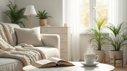 Modern Scandinavian Living Room with Soft Natural Lighting
