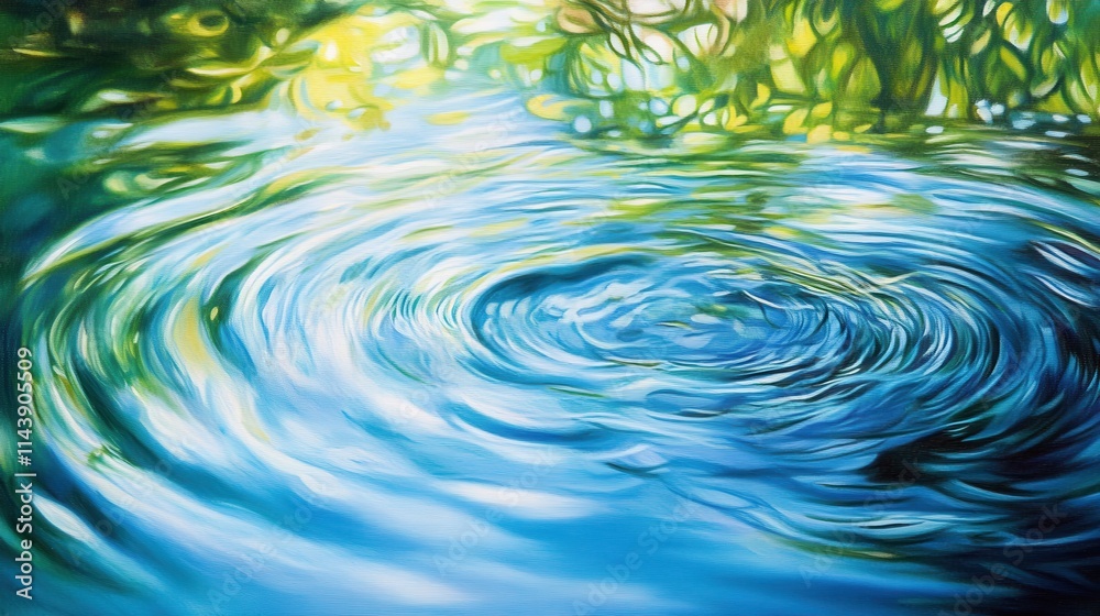 Poster Ripples in clear water with gentle breeze creating a serene and tranquil atmosphere in a natural setting
