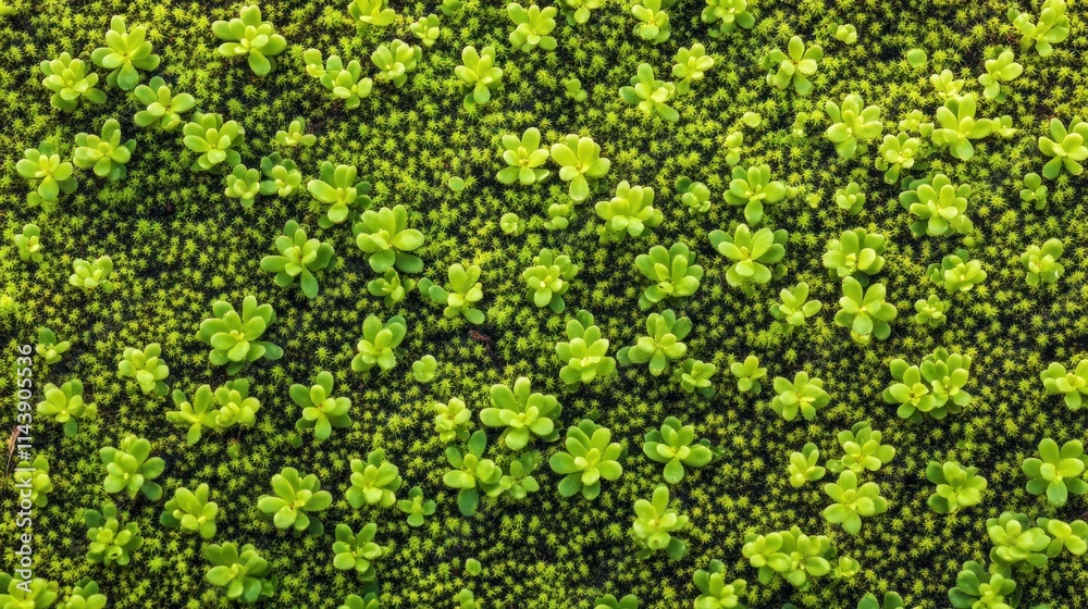 Poster Close-up view of vibrant spring moss with tiny green buds thriving in a natural setting during early spring