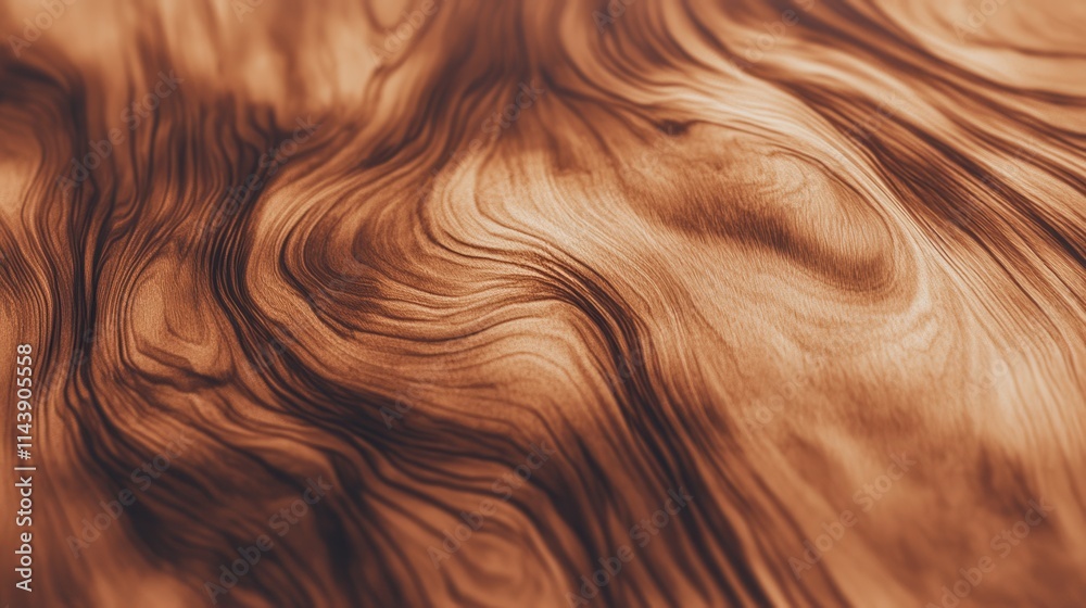 Poster close-up view of polished wood grain showcasing intricate patterns and smooth texture under natural 