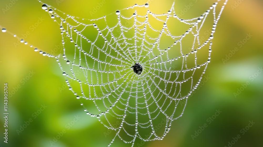 Aufkleber intricate spiderweb adorned with dew drops glimmers in morning light