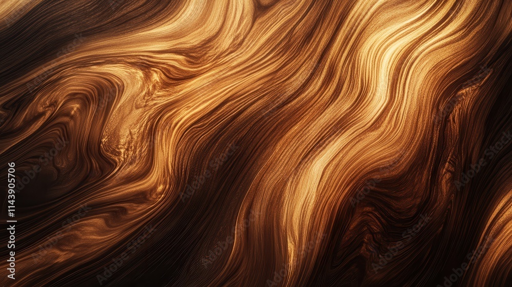 Poster close-up of polished wood grain showcasing smooth texture with rich patterns and warm hues