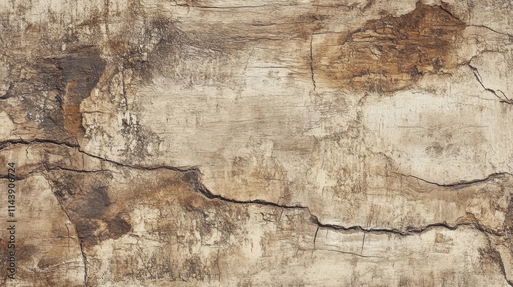 Poster close-up view of aged wood grain revealing deep cracks and textured patterns under natural light