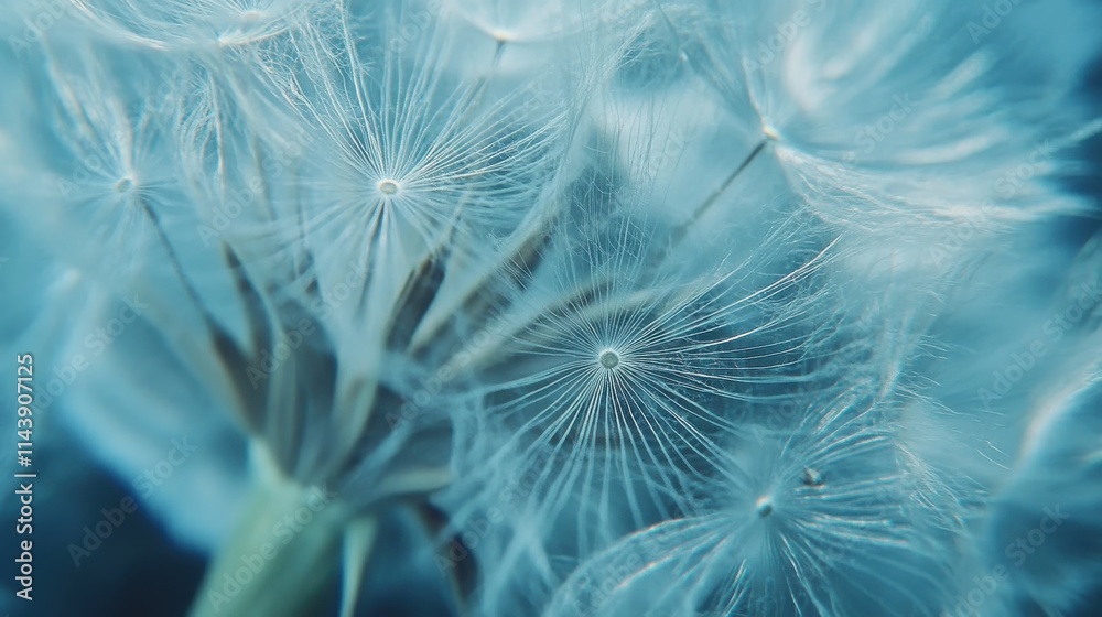 Poster close-up view of a delicate dandelion puff showcasing intricate details in nature at midday