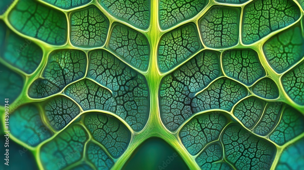 Poster close-up of a fern leaf showcasing intricate fractal patterns and vibrant green colors in a natural 