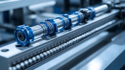 Industrial Machinery, Close-up of Precision Engineered Linear Actuators and Guide Rails