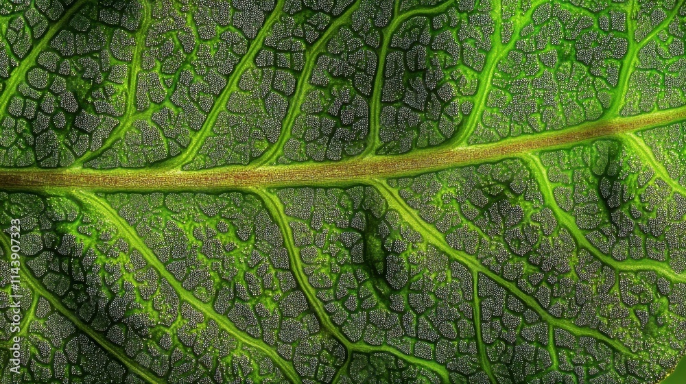Poster Close-up view of a fern leaf revealing intricate fractal patterns and vibrant green textures in natural light