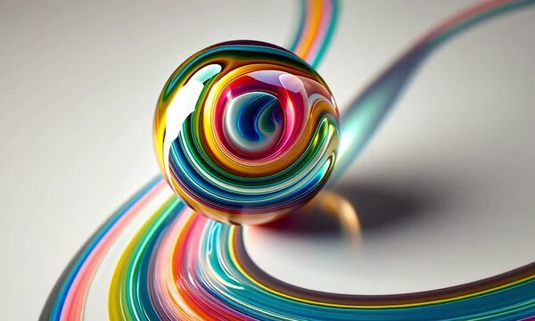 A colorful sphere rotates smoothly, showcasing vibrant hues and reflections. The dynamic motion creates a captivating and visually engaging abstract animation.
