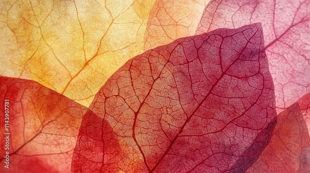 Aufkleber Vibrant autumn leaves display an array of red and orange colors captured in a close-up view during the fall season