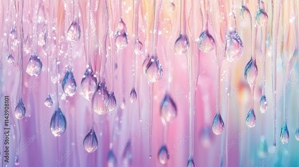 Fototapete cascading water droplets create an abstract wallpaper with vibrant colors and soft reflections