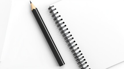 Naklejka premium Blank spiral notebook with black pencil on white background.