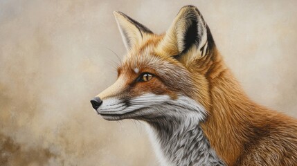 Fototapeta premium Oil painting of a red fox profile.