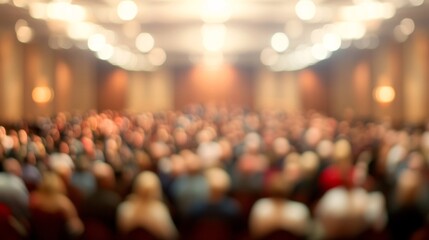 A blurred view of a diverse audience at a large event, creating a sense of community and engagement.