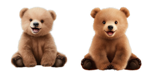 Cute and Playful Bear Cubs Sitting Together with Joyful Expressions on a Solid Background